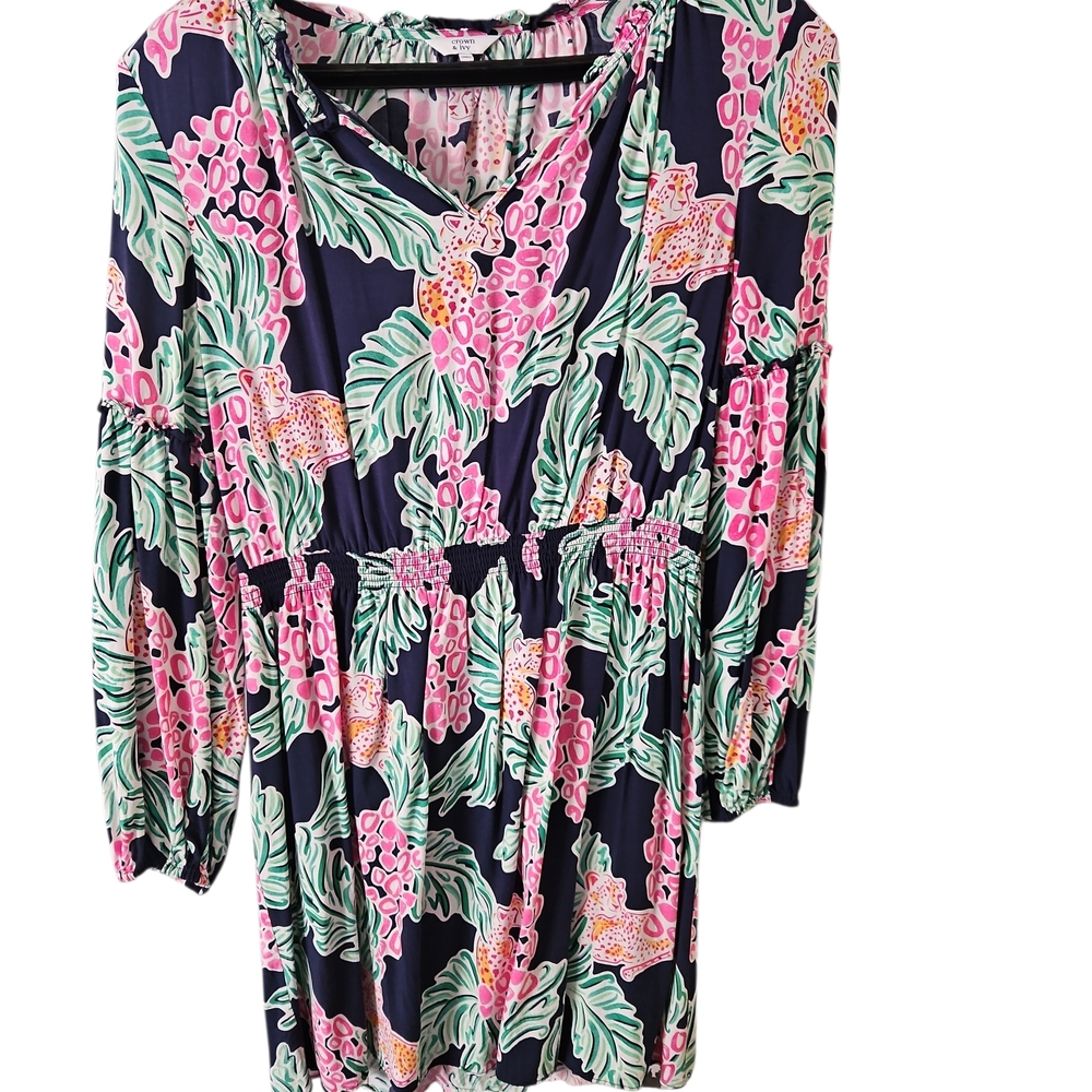 Crown & Ivy Floral Mini Dress - Navy, Pink, Green